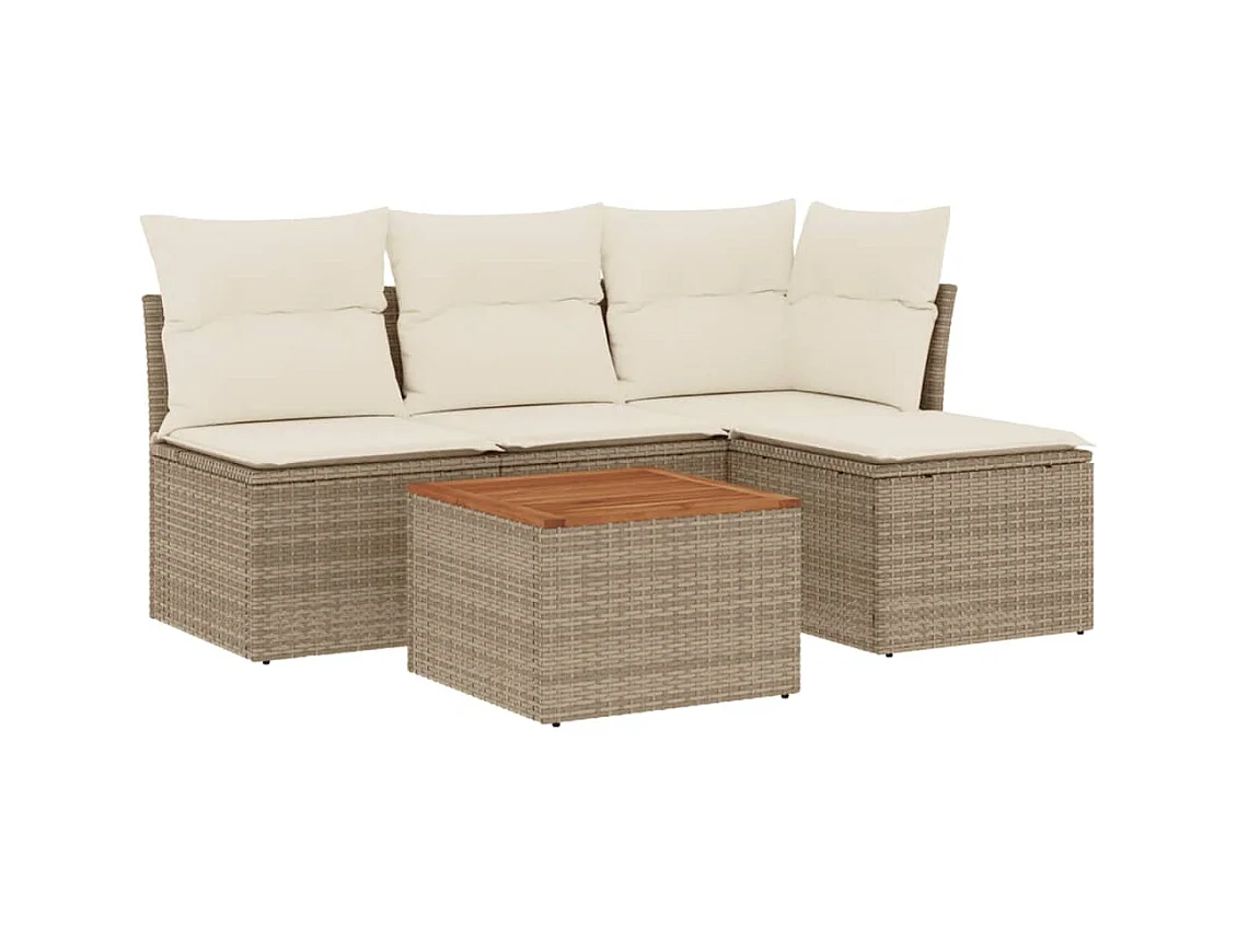 Salon de jardin avec coussins 5 pcs beige résine tressée