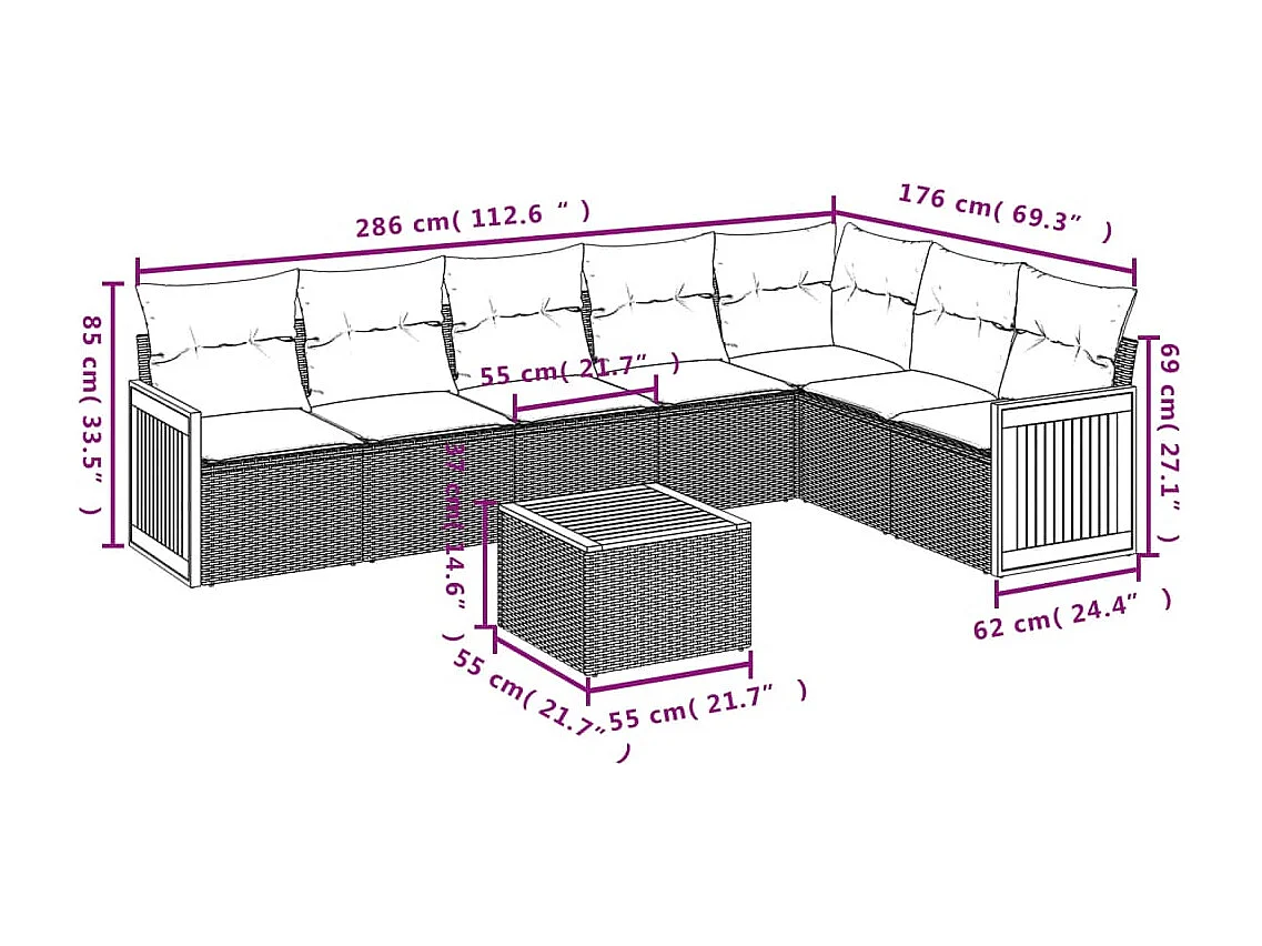 Salon de jardin avec coussins 8 pcs beige résine tressée