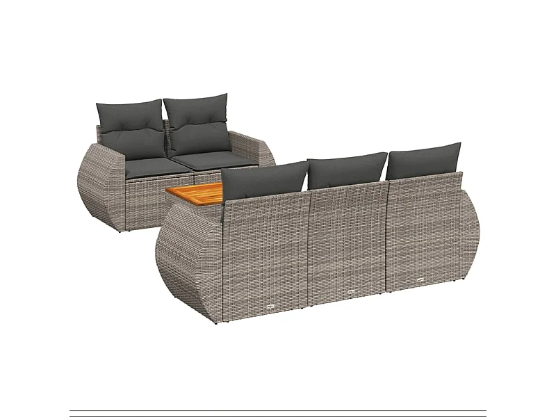 Salon de jardin 6 pcs avec coussins gris résine tressée