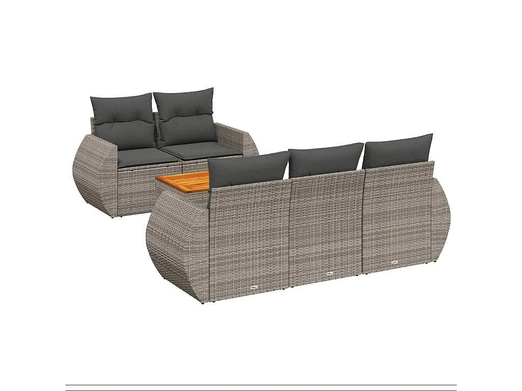 Salon de jardin 6 pcs avec coussins gris résine tressée