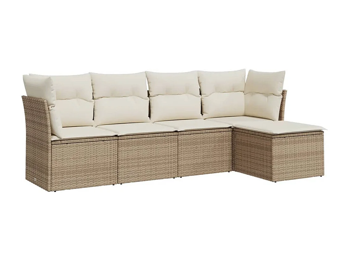 Salon de jardin avec coussins 5 pcs beige résine tressée