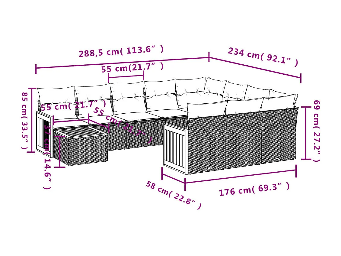 Salon de jardin 11 pcs avec coussins beige résine tressée