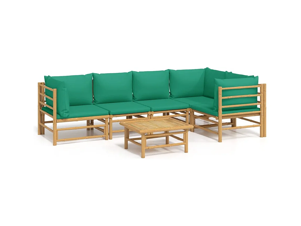 Salon de jardin 6 pcs avec coussins vert bambou