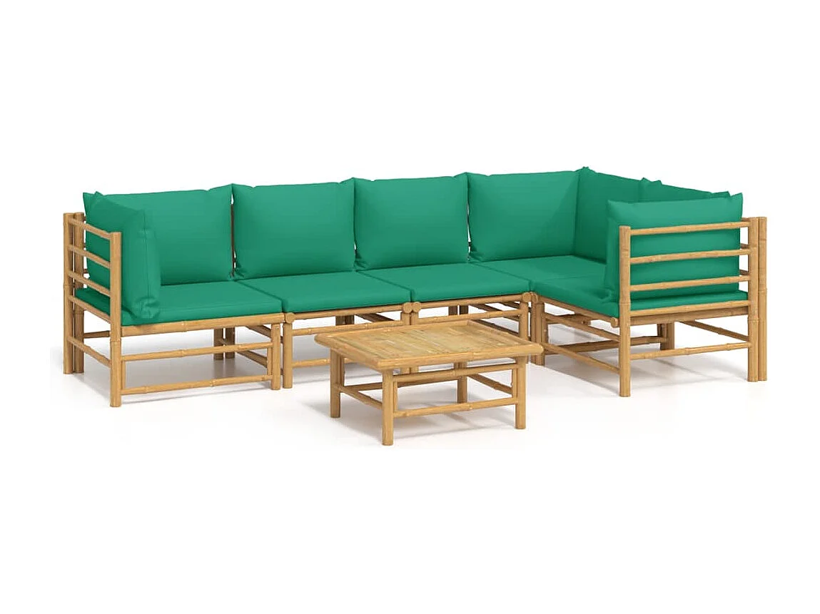 Salon de jardin 6 pcs avec coussins vert bambou
