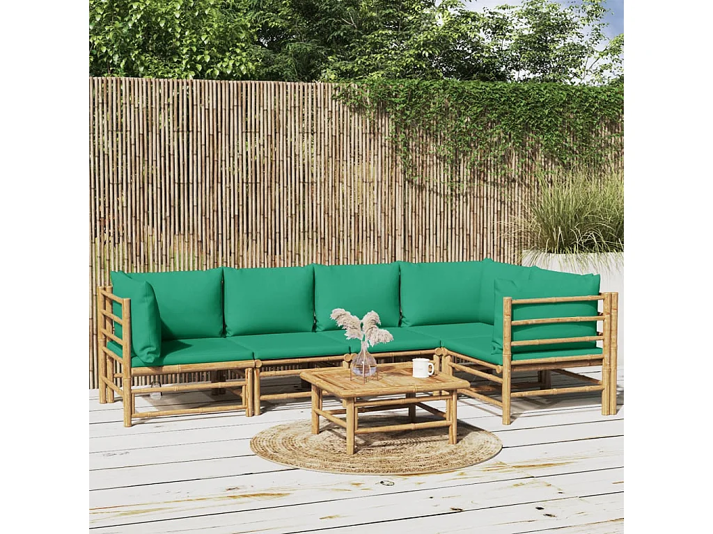 Salon de jardin 6 pcs avec coussins vert bambou
