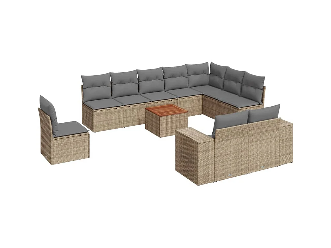 Salon de jardin 11 pcs avec coussins beige résine tressée