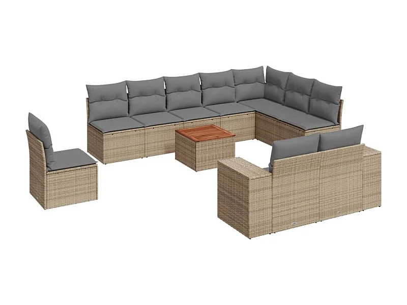 Salon de jardin 11 pcs avec coussins beige résine tressée
