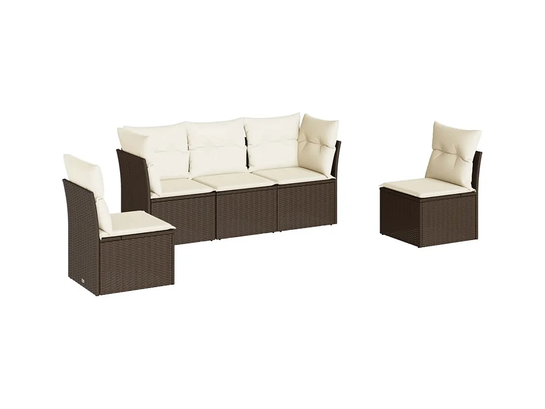 Salon de jardin avec coussins 5 pcs marron résine tressée
