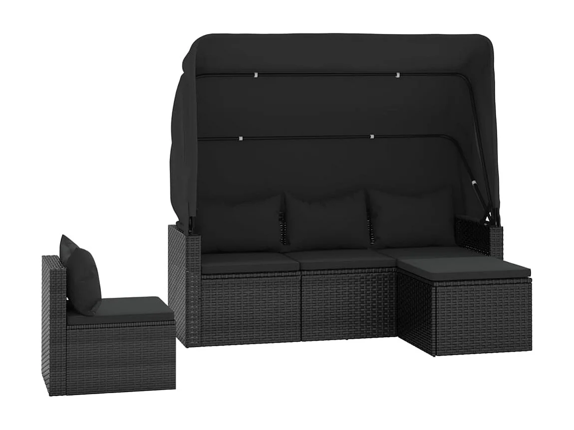 Salon de jardin 4 pcs avec coussins noir résine tressée