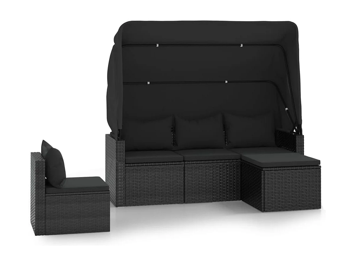 Salon de jardin 4 pcs avec coussins noir résine tressée