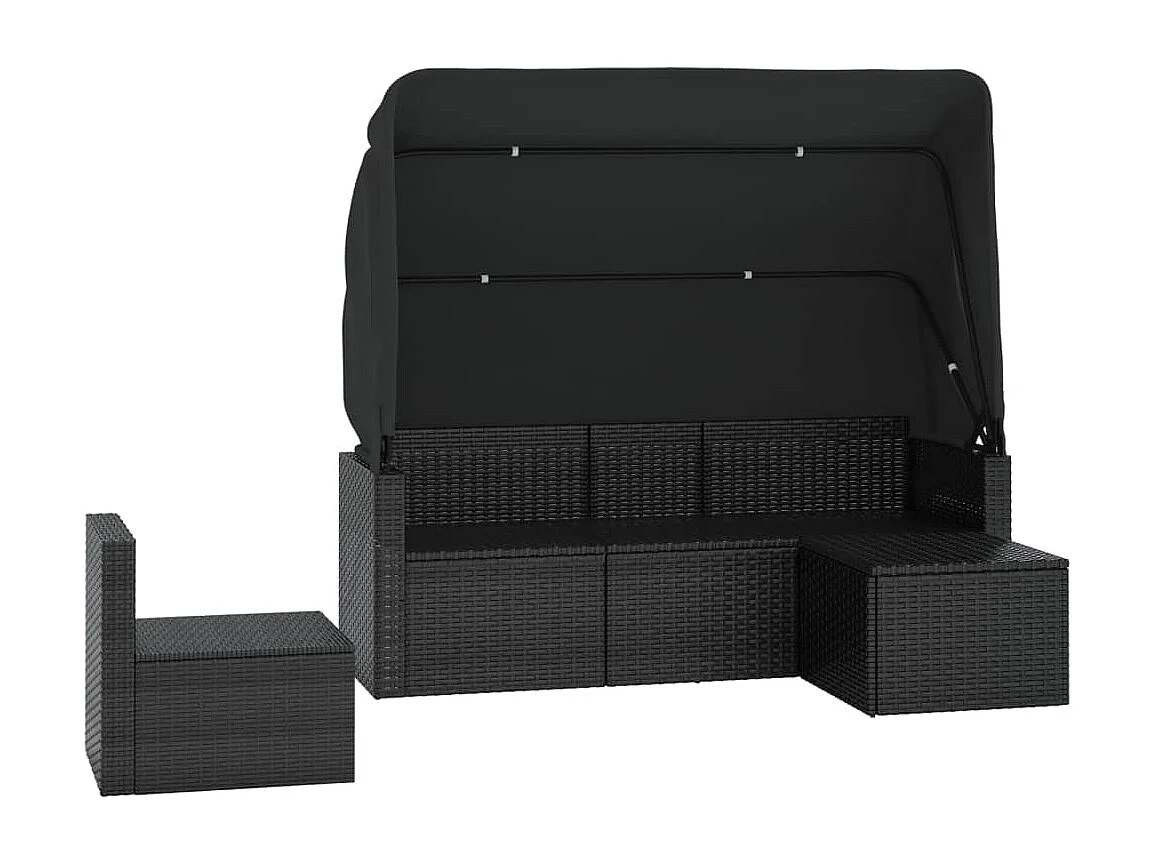 Salon de jardin 4 pcs avec coussins noir résine tressée