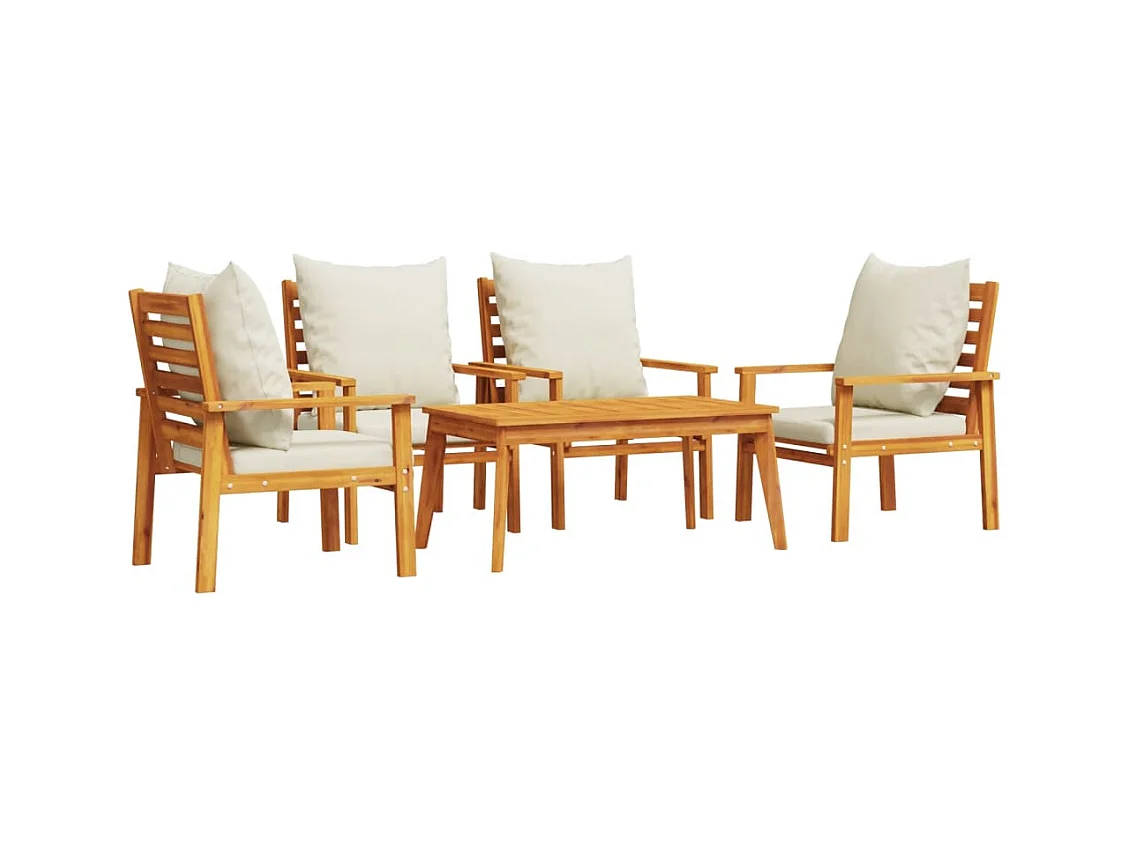 Salon de jardin avec coussins 5 pcs Bois d'acacia solide