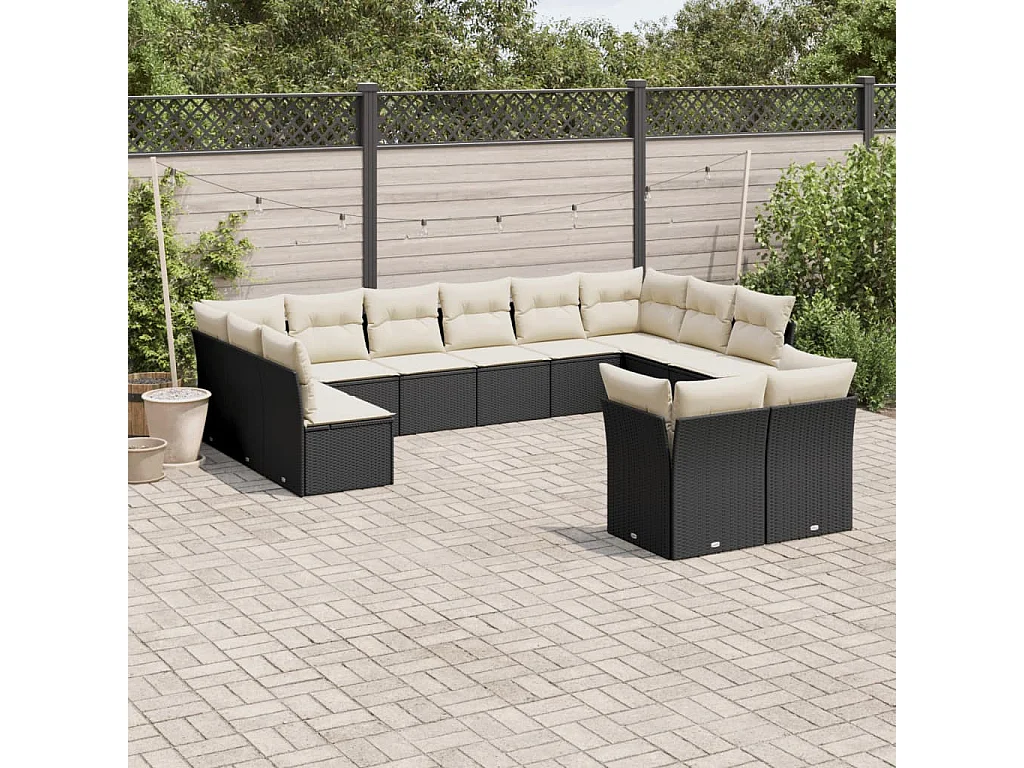 Salon de jardin 12 pcs avec coussins noir résine tressée