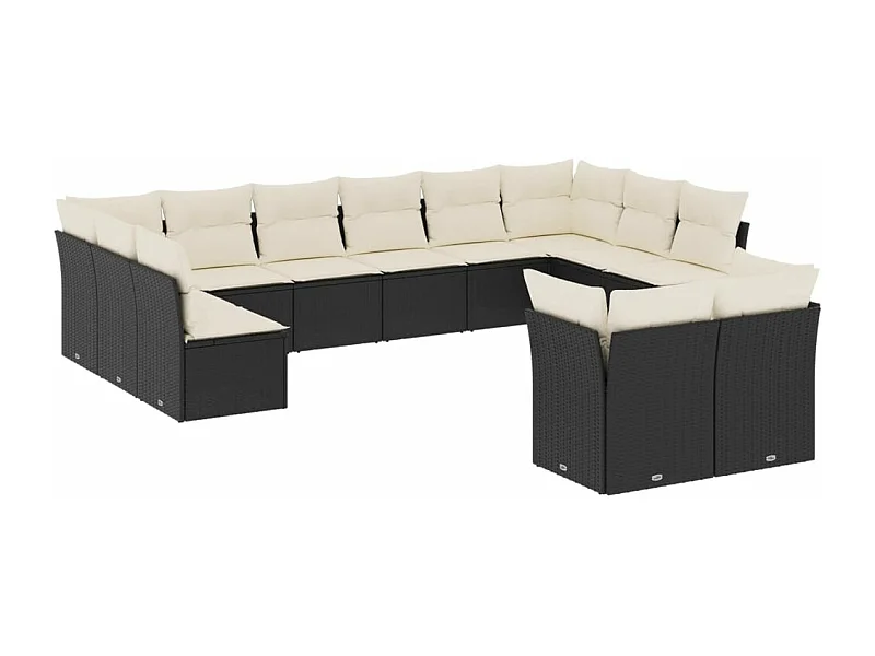 Salon de jardin 12 pcs avec coussins noir résine tressée