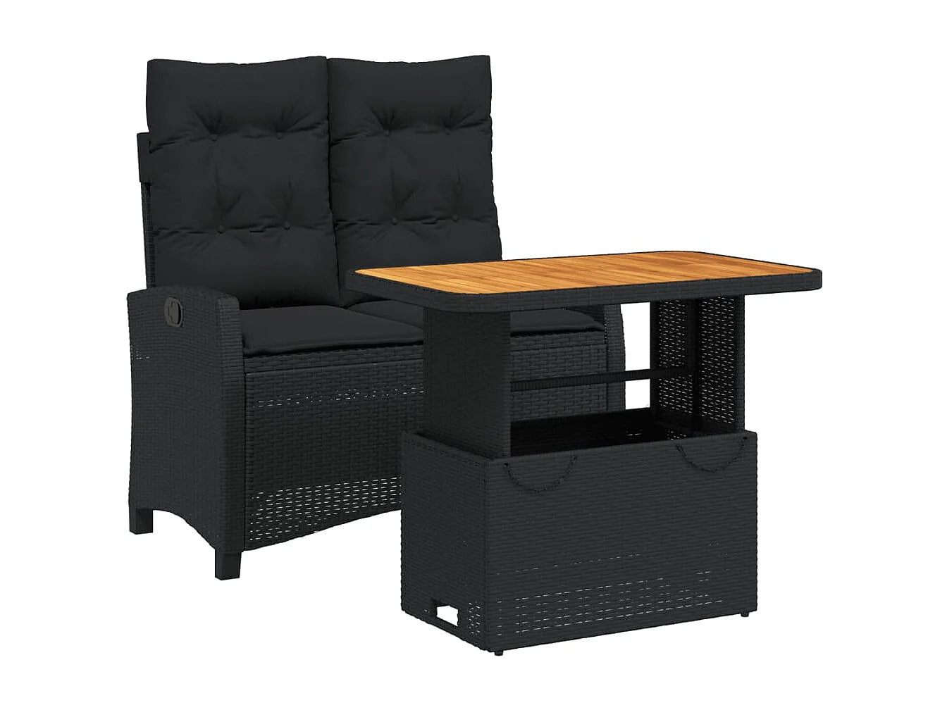 Ensemble à manger de jardin coussins 2pcs noir résine tressée