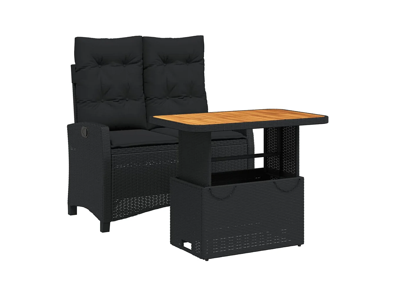 Ensemble à manger de jardin coussins 2pcs noir résine tressée
