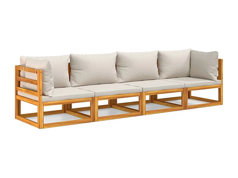 Salon de jardin 4 pcs avec coussins gris clair bois massif