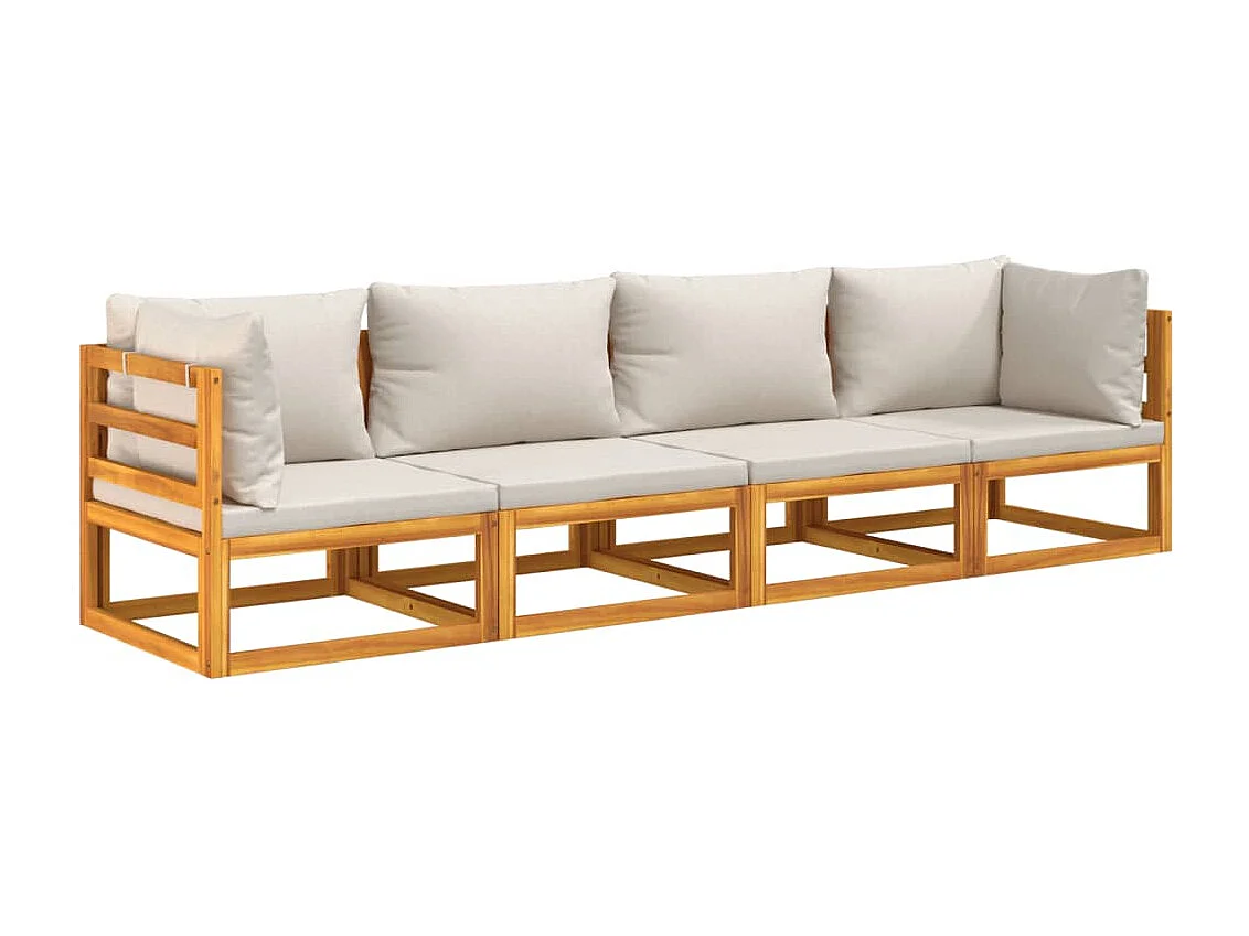 Salon de jardin 4 pcs avec coussins gris clair bois massif