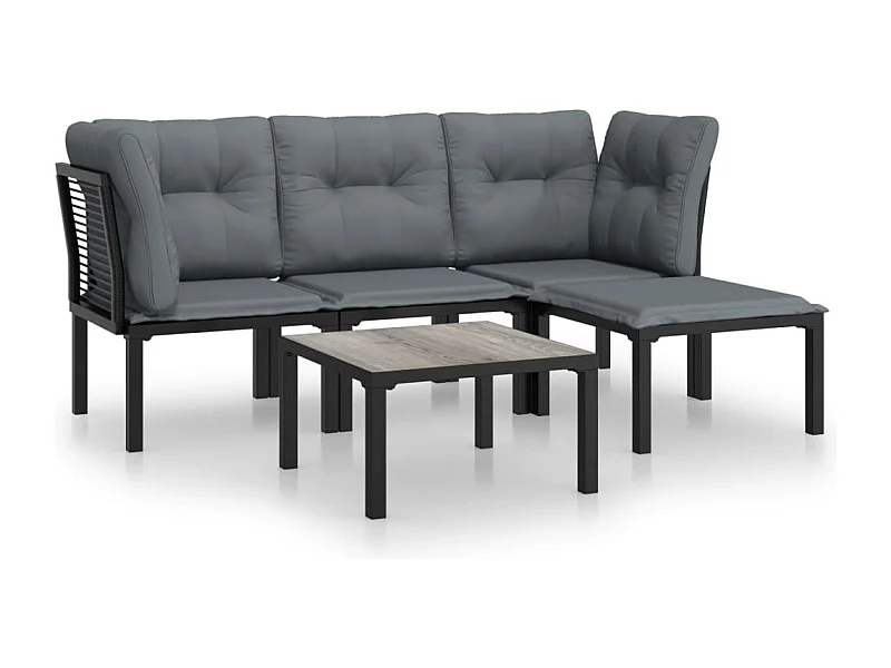 Salon de jardin 5 pcs noir et gris résine tressée