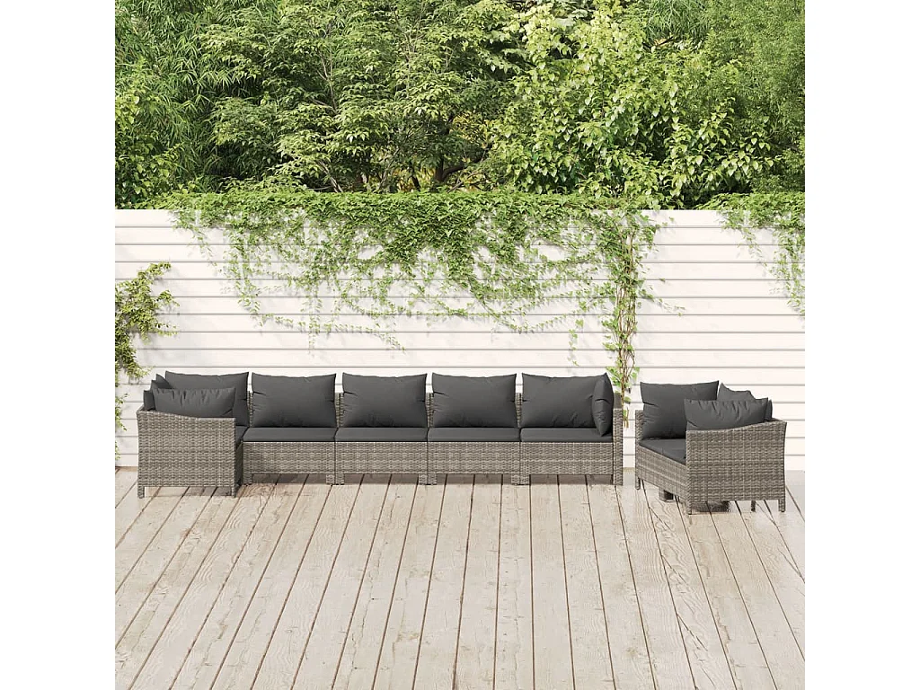 Salon de jardin 8 pcs avec coussins Gris Résine tressée