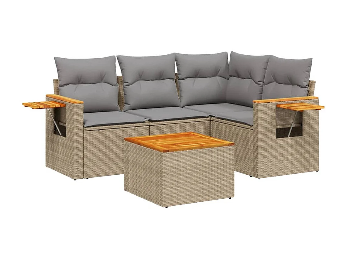 Salon de jardin avec coussins 5 pcs beige résine tressée