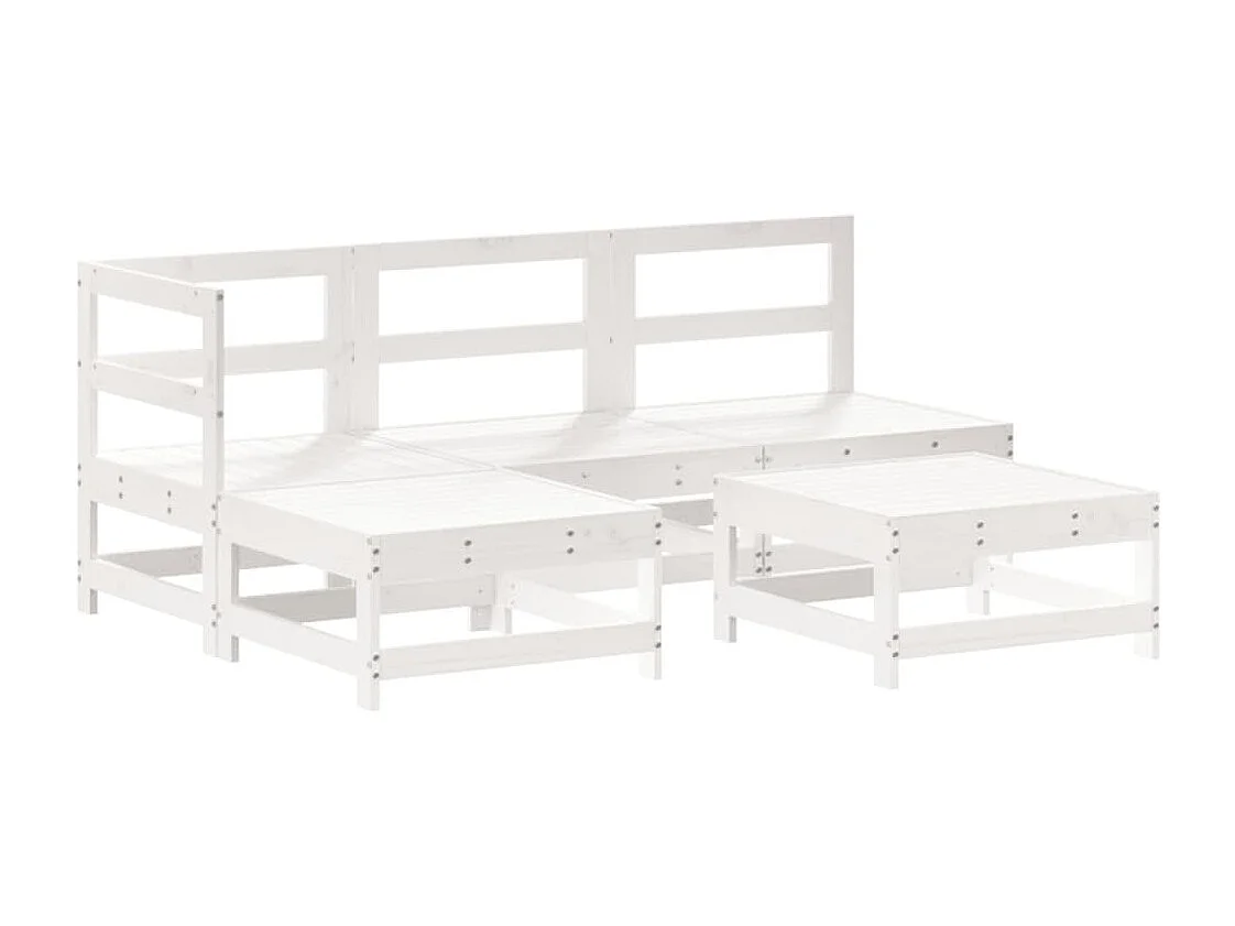 Salon de jardin 5 pcs blanc bois massif de pin