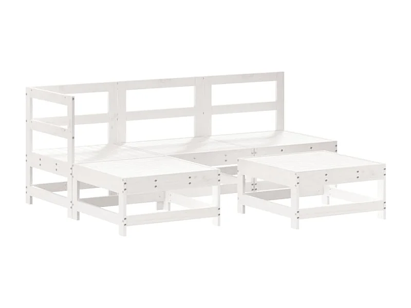 Salon de jardin 5 pcs blanc bois massif de pin