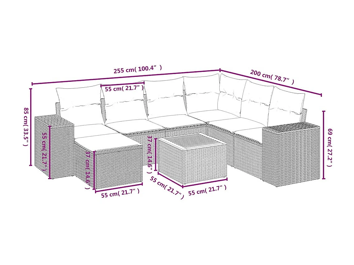 Salon de jardin avec coussins 8 pcs beige résine tressée