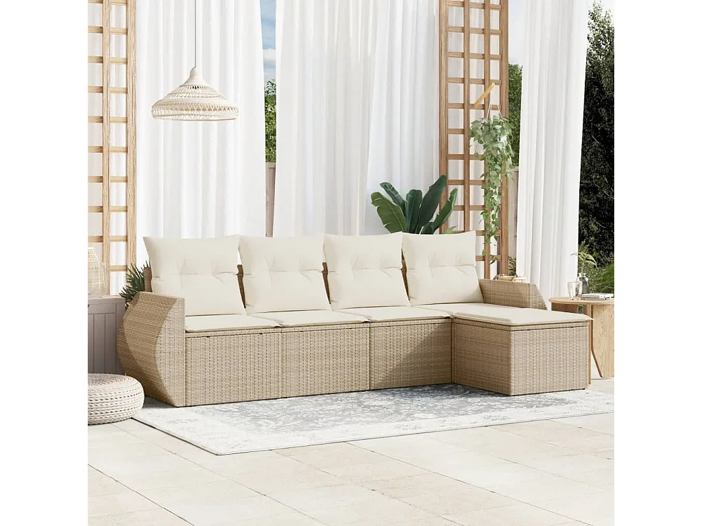 Salon de jardin avec coussins 5 pcs beige résine tressée
