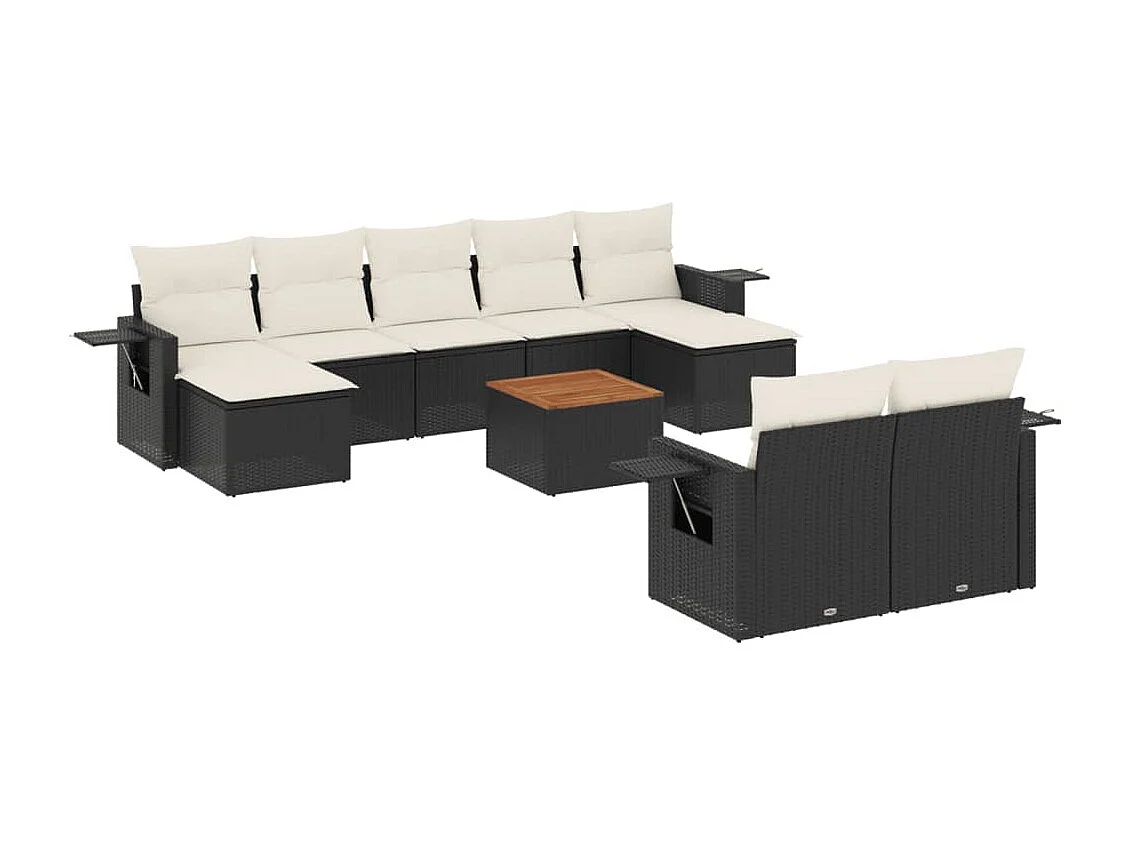 Salon de jardin 10 pcs avec coussins noir résine tressée