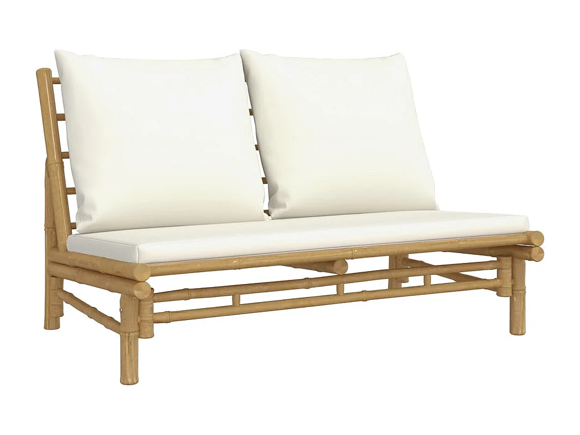 Salon de jardin 3 pcs avec coussins blanc crème bambou