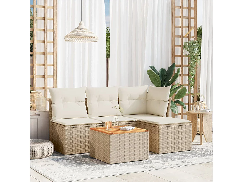 Salon de jardin avec coussins 5 pcs beige résine tressée