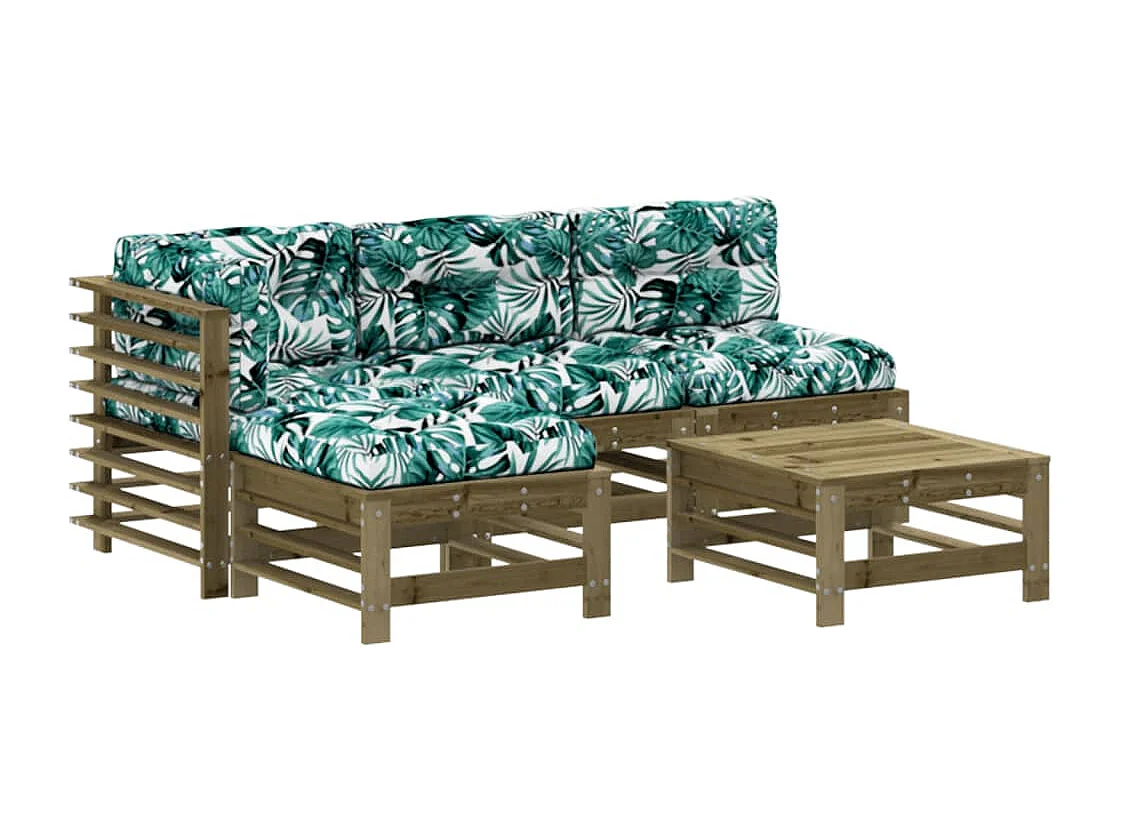 Salon de jardin 5 pcs avec coussins bois de pin imprégné