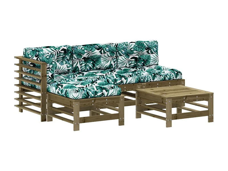 Salon de jardin 5 pcs avec coussins bois de pin imprégné