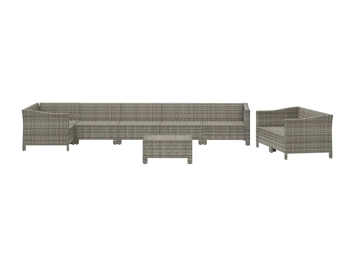 Salon de jardin 9 pcs avec coussins Gris Résine tressée
