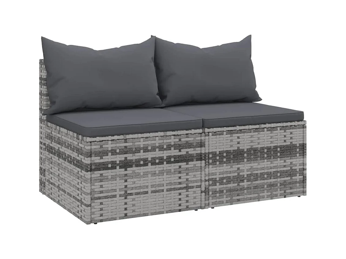 Canapés centraux de jardin et coussins 2pcs Gris Résine tressée