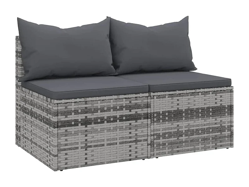 Canapés centraux de jardin et coussins 2pcs Gris Résine tressée