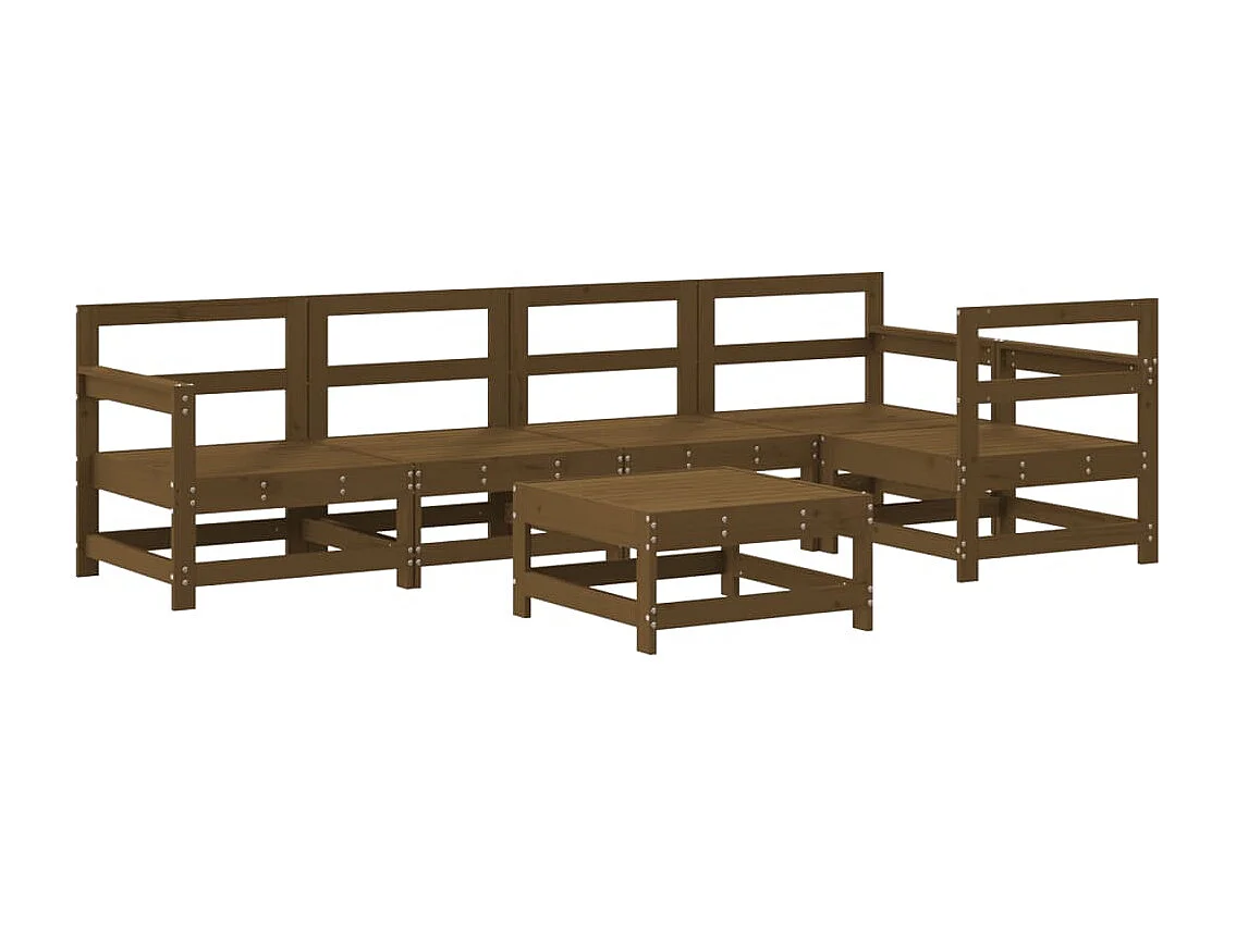 Salon de jardin 6 pcs Marron miel Bois de pin massif