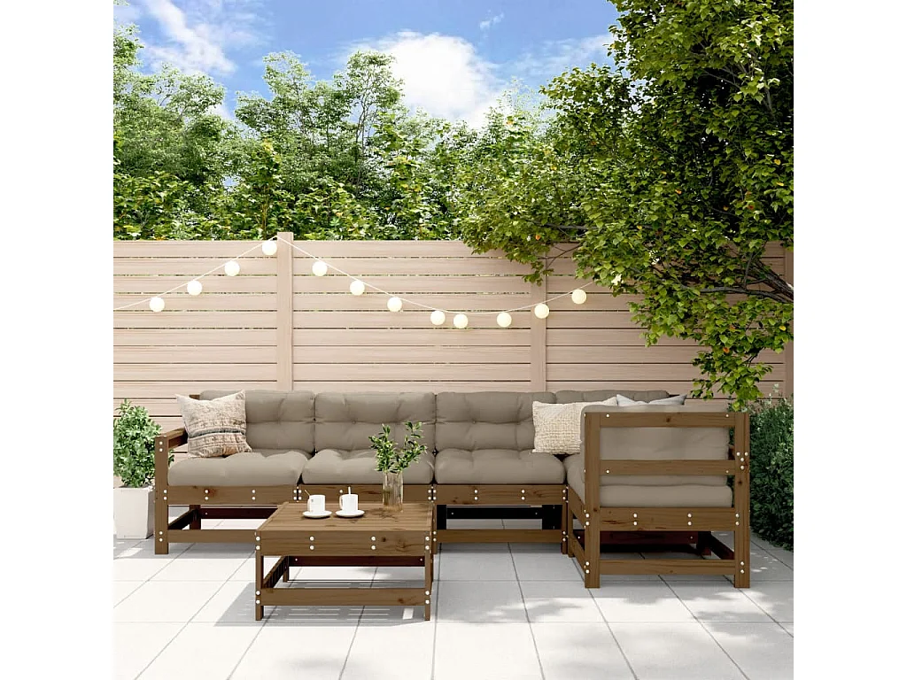 Salon de jardin 6 pcs Marron miel Bois de pin massif