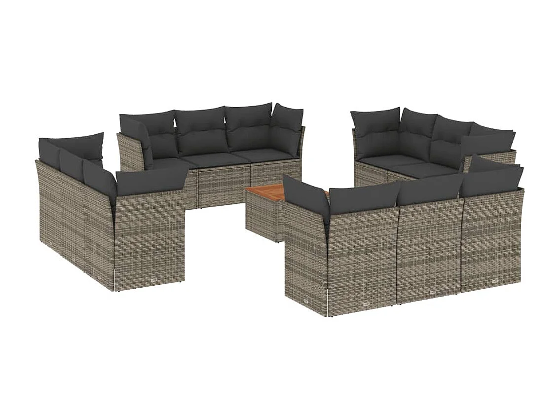 Salon de jardin avec coussins 13 pcs gris résine tressée