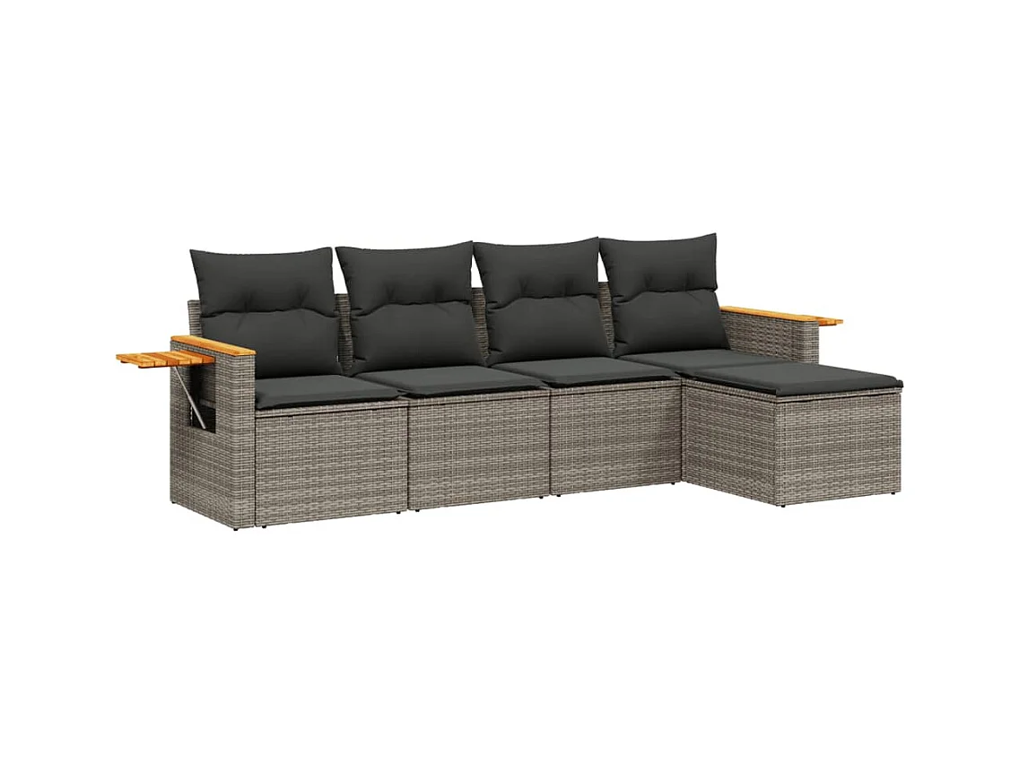 Salon de jardin 5 pcs avec coussins gris résine tressée