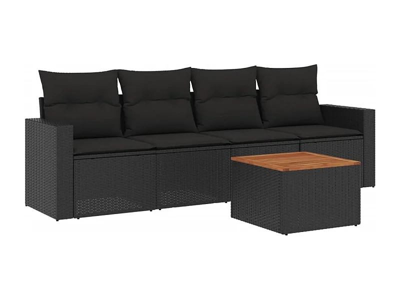 Salon de jardin 5 pcs avec coussins noir résine tressée