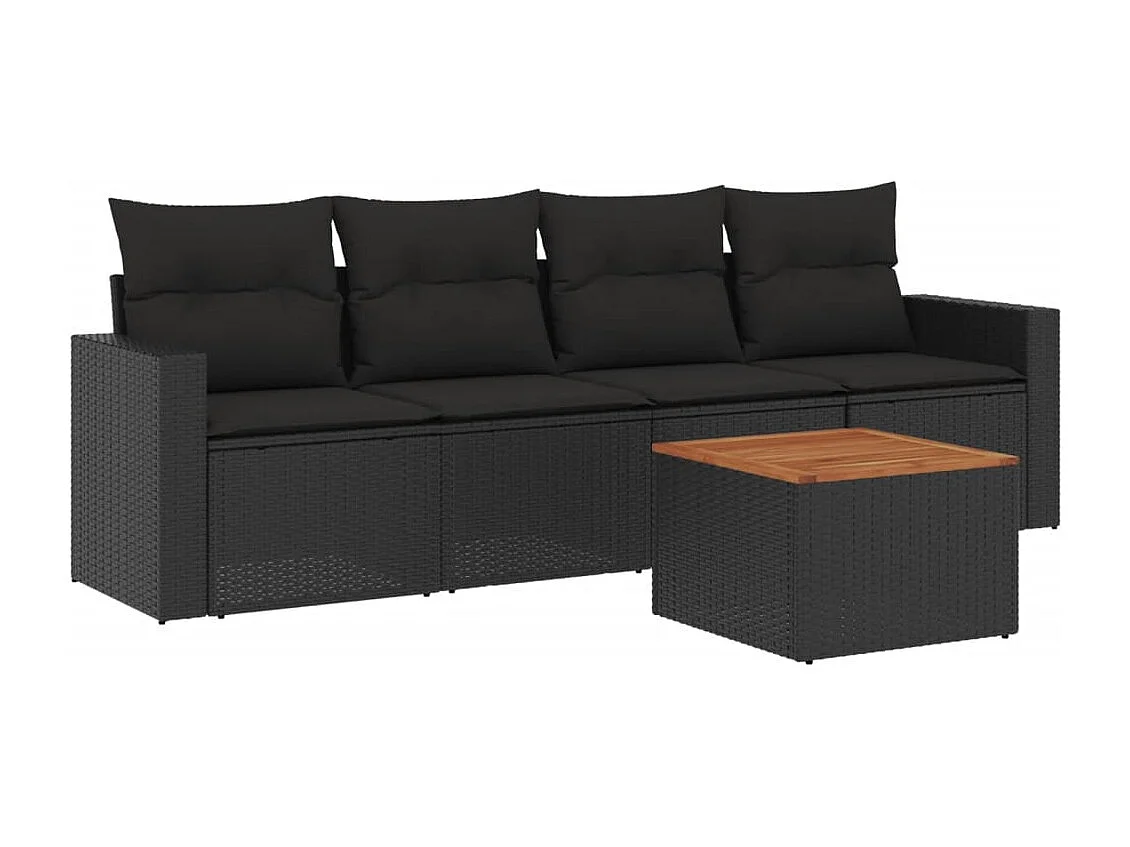 Salon de jardin 5 pcs avec coussins noir résine tressée