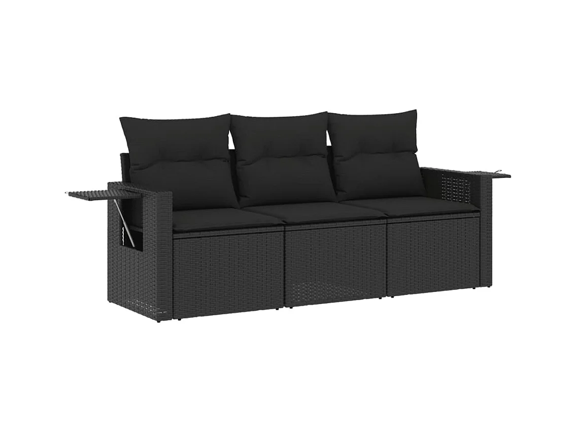 Salon de jardin 3 pcs avec coussins noir résine tressée