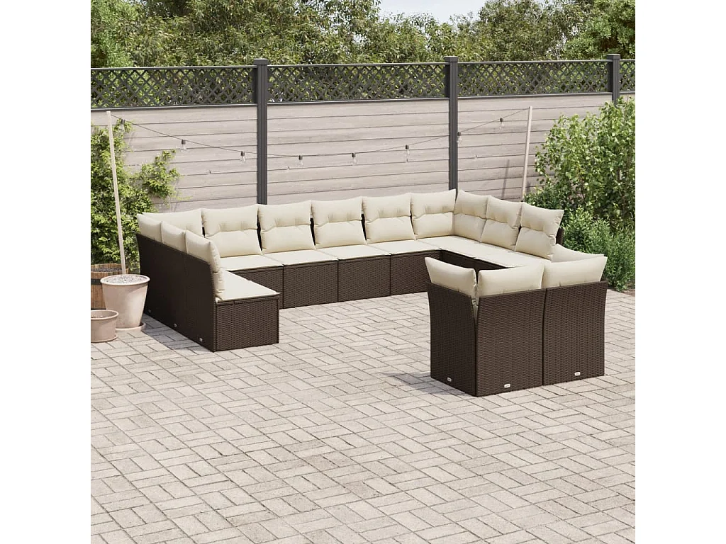 Salon de jardin avec coussins 12 pcs marron résine tressée