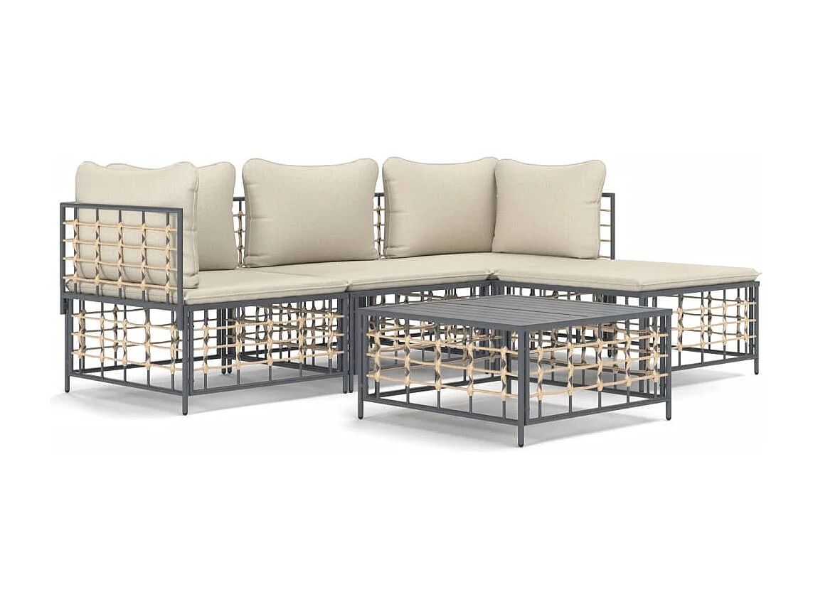 Salon de jardin 4 pcs avec coussins anthracite résine tressée