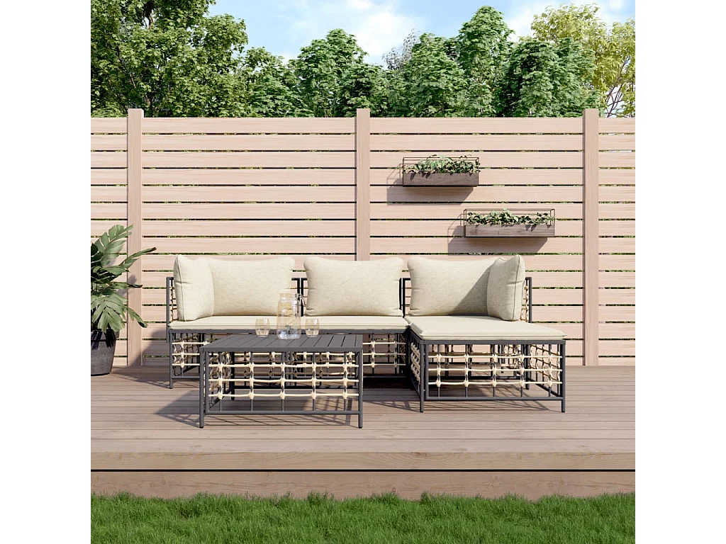 Salon de jardin 4 pcs avec coussins anthracite résine tressée