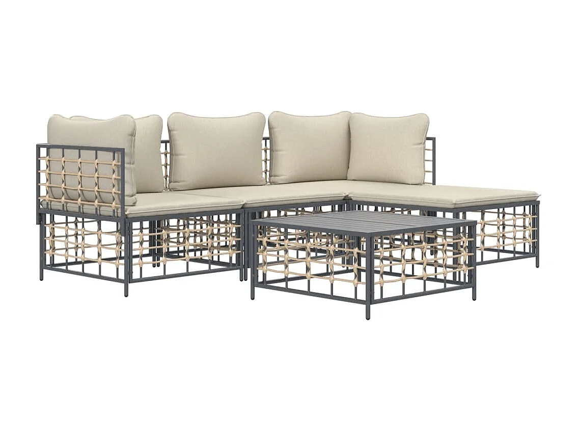 Salon de jardin 4 pcs avec coussins anthracite résine tressée