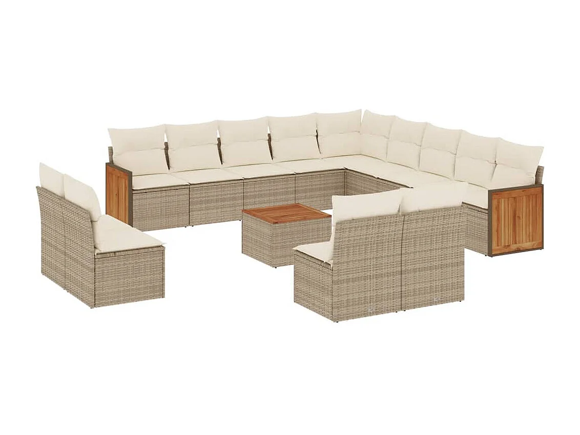 Salon de jardin avec coussins 14 pcs beige résine tressée