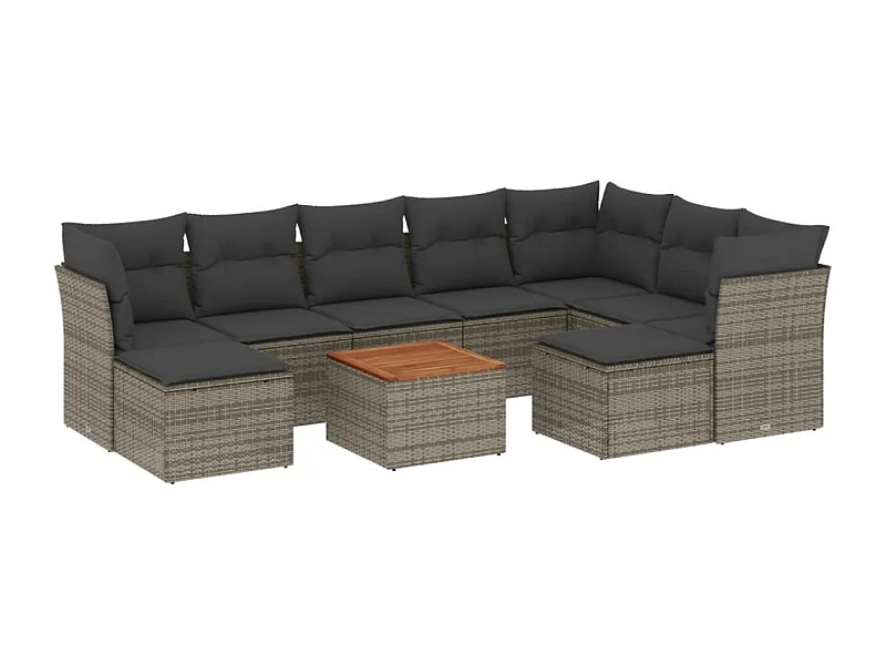 Salon de jardin avec coussins 10 pcs gris résine tressée